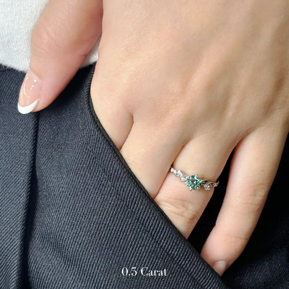 Chloe Forest Green Round Moissanite Ring - LeCaine Gems