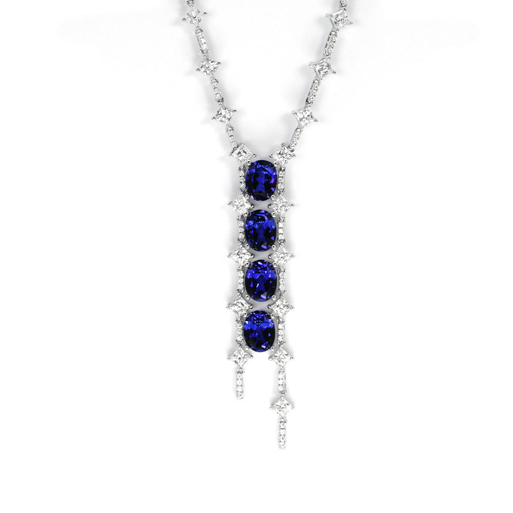Royal Blue Sapphire Halo Necklace RN-04 | Jewelry Rental - LeCaine Gems