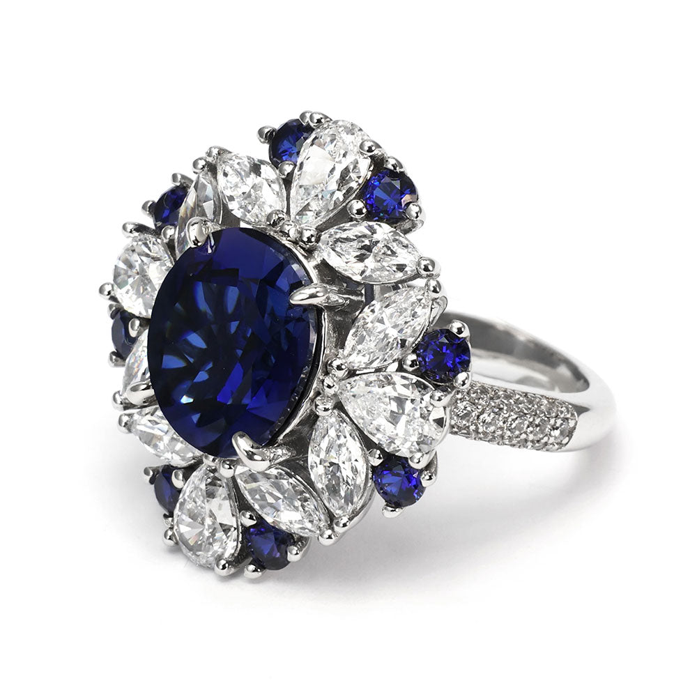 Royal Blue Sapphire Halo Ring RR-01 | Jewelry Rental - LeCaine Gems