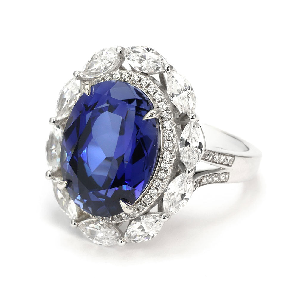 Royal Blue Sapphire Halo Ring RR-03 | Jewelry Rental