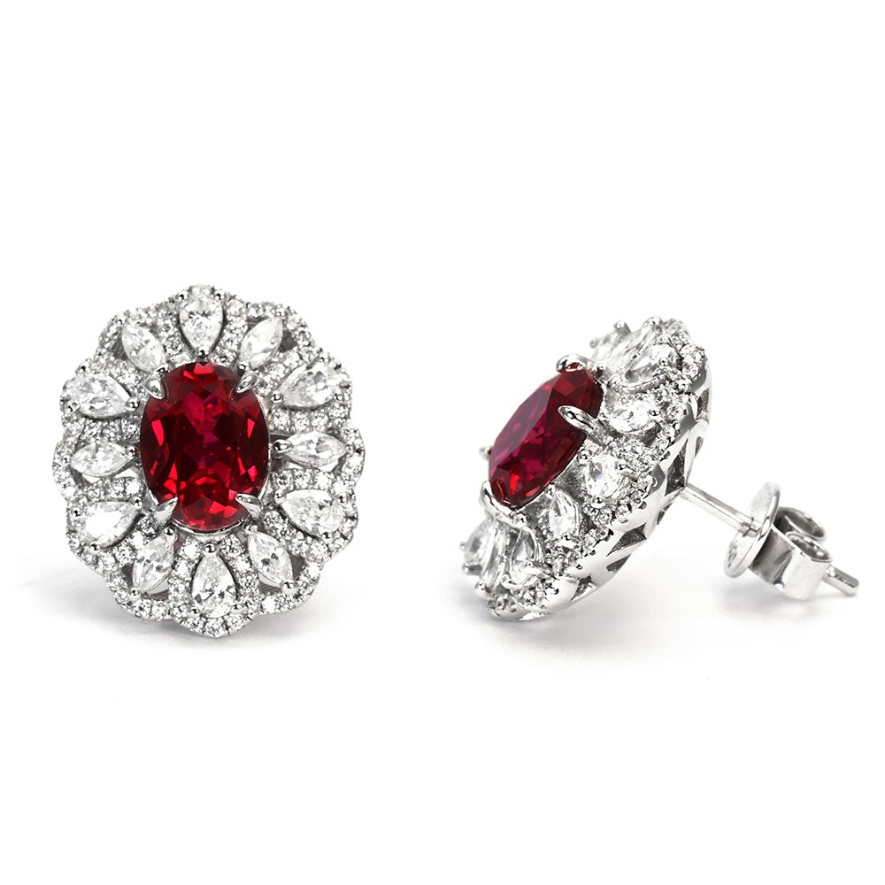 Ruby Halo Earrings RE-04 | Jewelry Rental - LeCaine Gems