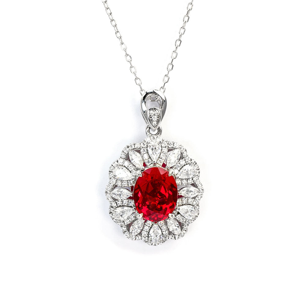 Ruby Halo Necklace RN-06 | Jewelry Rental - LeCaine Gems