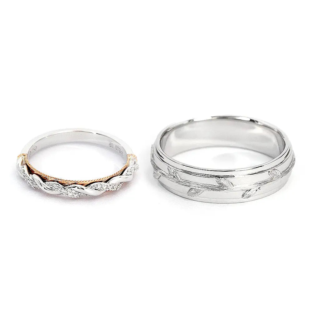 Juniper Nature Inspired Wedding Rings in 18K Gold - LeCaine Gems