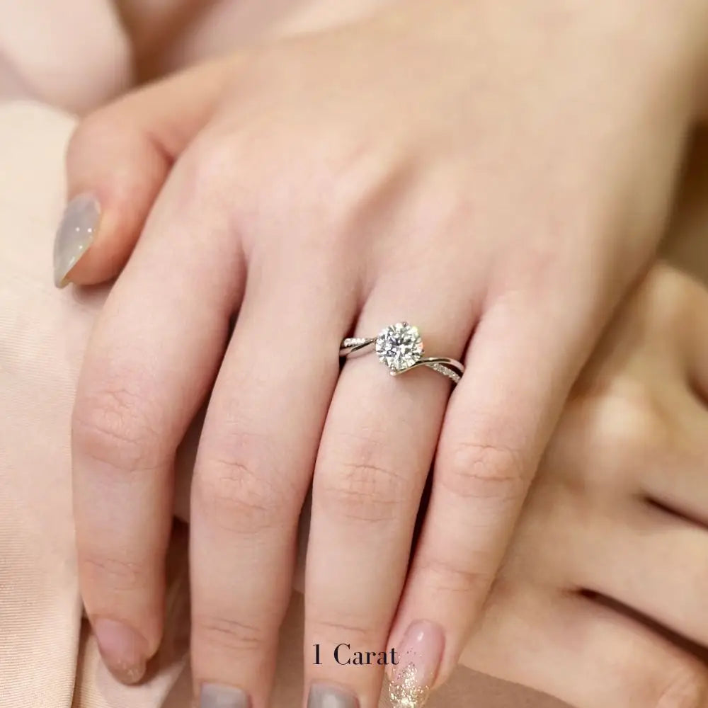 Este 1 Carat Round Moissanite with Twist Pave Band Ring - LeCaine Gems