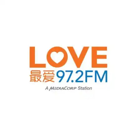 Logo for LOVE 97.2FM radio station featuring orange text and a heart symbol.