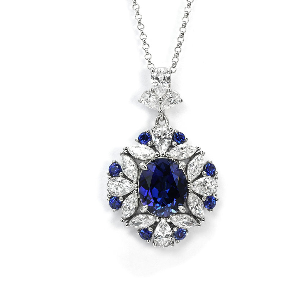 Royal Blue Sapphire Halo Necklace RN-01 | Jewelry Rental - LeCaine Gems