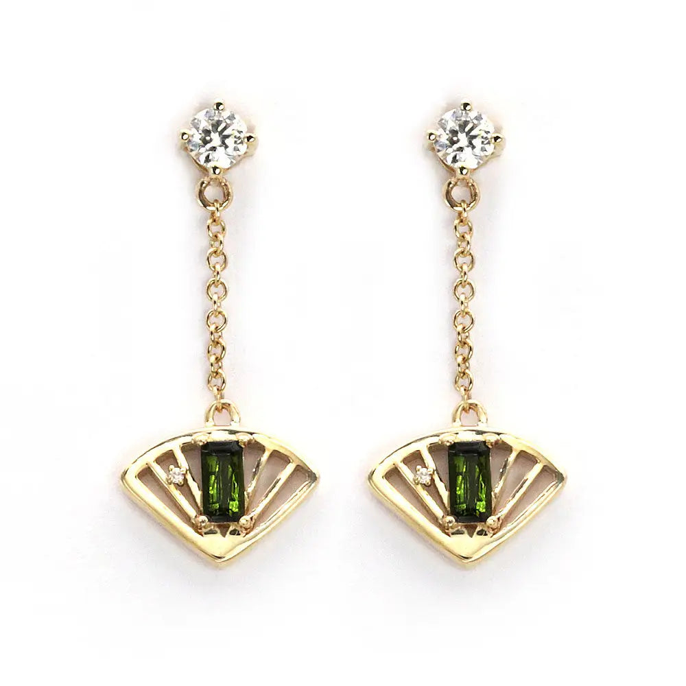 扇 Fan Tourmaline Drop Earrings in 18K Gold