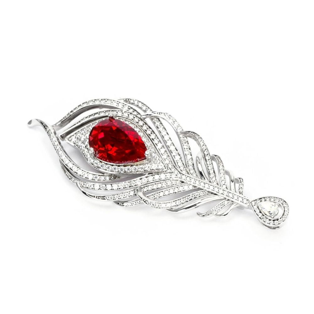 Ruby Peacock Feather Brooch RBR-01 | Jewelry Rental - LeCaine Gems