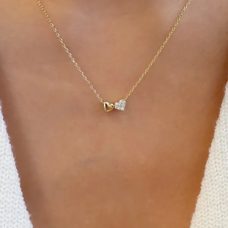 Aide 925 Sterling Silver Double Hearts Cute Smooth CZ Zircon Charm Necklaces For Women Clavicle Choker Valentine's Party Gift