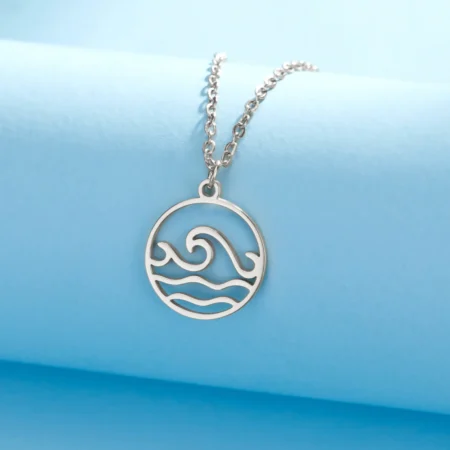 COOLTIME Sea Wave Necklace for Man Women Ocean Beach Surfer Charms Collar Stainless Steel Pendant Necklaces Jewelry Gift