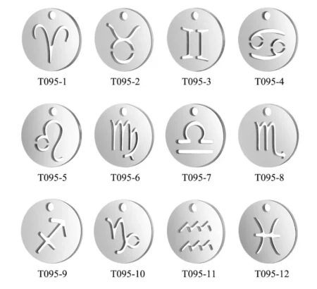 12Pcs/lot Stainless Steel Zodiac 12 Constellation Charm DIY Jewelry for Bracelet Necklace Jewelry Making Tag