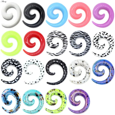 Alisouy 2pcs 1.2-20mm Acrylic Spiral Ear Gauges Fake Ear Tapers Stretching Plugs Tunnel Expanders Earlobe Body Piercing Jewelry