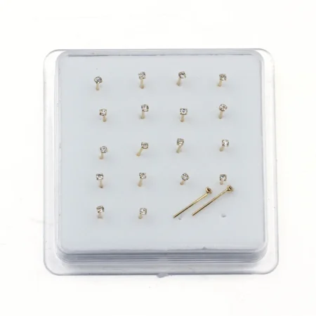1set 20 Pcs Straight Pin Nose Stud With 1.5mm Crystal Nose Piercing Body Jewelry Nose Studs Rings Piercing Pin Body Jewelry