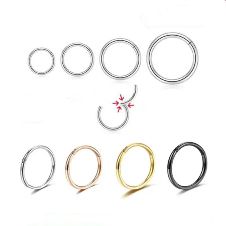 Surgical Steel Nose Ring Clicker Hinge Ear Helix Tragus Ring Hoop Body Piercing Jewelry Thickness 0.8mm 1mm 1.2mm 1.6mm