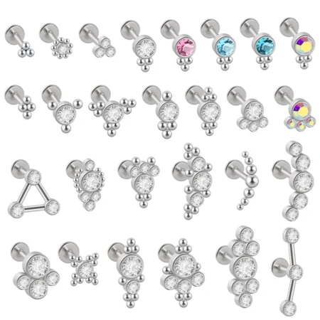 1pcs G23 Titanium&Steel Zircon Labret Lip Ring Ear Stud Ear Tragus Cartilage Helix Conch Lobe Piercing Earrings Body Jewelry 16g