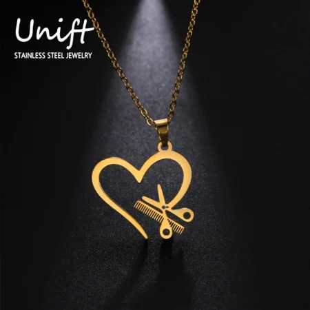 Unift Comb Scissors Necklaces for Women Heart Necklace Hairdresser Hair Stylist Barber Fashion Trendy Stainless Steel Jewelry