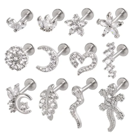 1pcs Surgical Steel Zircon Ear Stud Labret Stud Lip Ring Cartilage Helix Lobe Conch Piercing Moon Earrings Body Piercing Jewelry