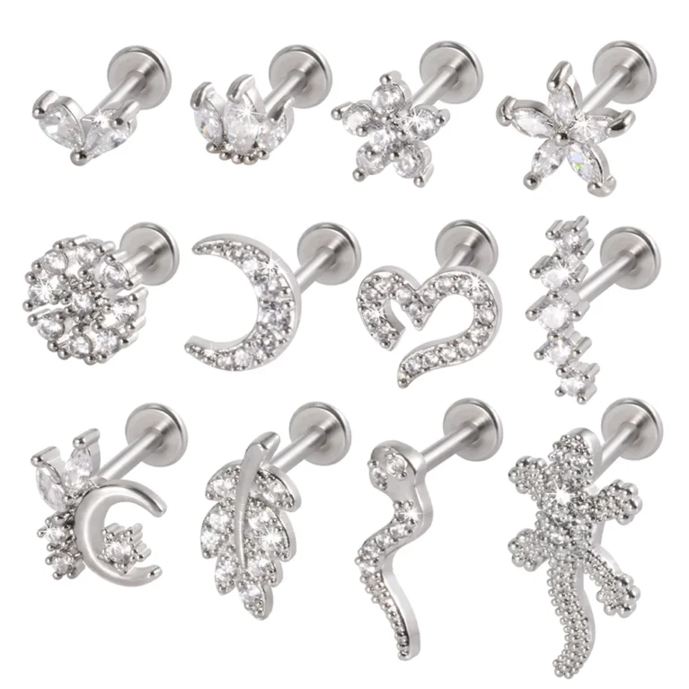 1pcs Surgical Steel Zircon Ear Stud Labret Stud Lip Ring Cartilage Helix Lobe Conch Piercing Moon Earrings Body Piercing Jewelry