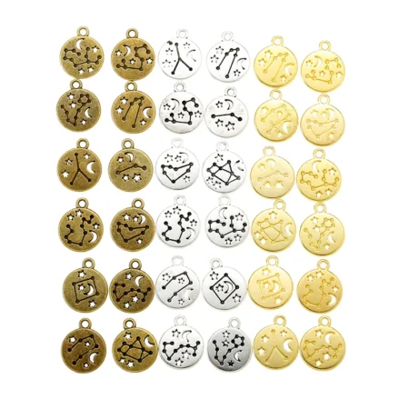 12pcs(1set) Wholesale 3 Color Zodiac Charms Alloy Metal Constellation Pendants For DIY Handmade Jewelry Accessories Making