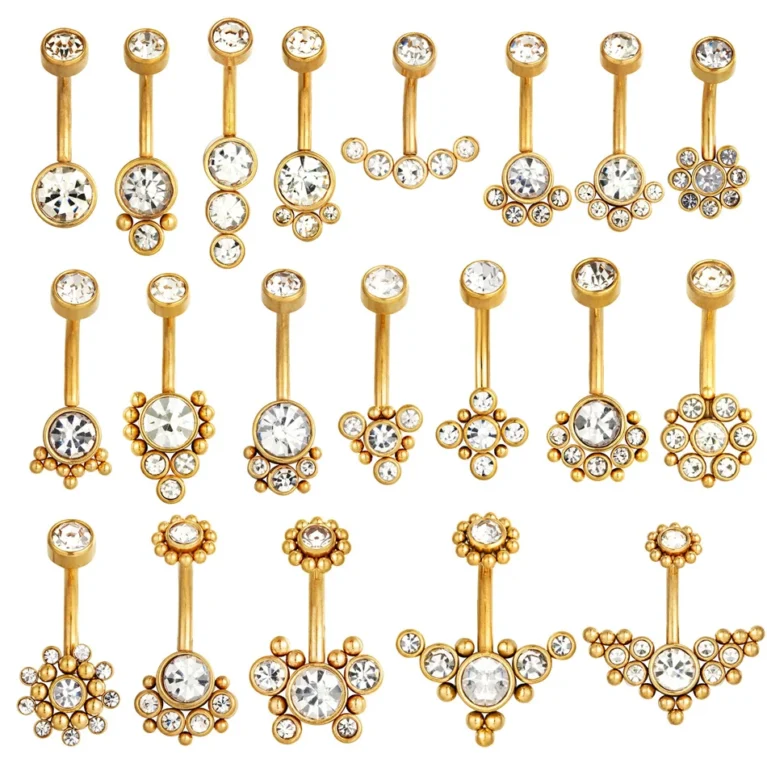 Zircon Golden Belly Button Rings Stainless Steel Piercing 14G 10mm Rod Gold Color Navel Bar Body Jewelry Women Beach Accessories