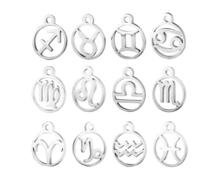 12pcs/lot Stainless Steel Laser Zodiac Sign Charms Steel Horoscope Icon DIY Metal for Bracelet Necklace Jewelry Making Tag