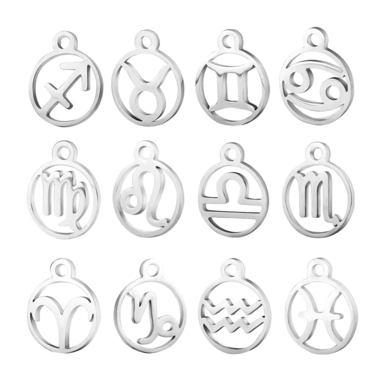 12pcs/lot Stainless Steel Laser Zodiac Sign Charms Steel Horoscope Icon DIY Metal for Bracelet Necklace Jewelry Making Tag