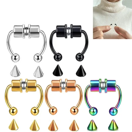 Women Fake Piercing Nose Ring Hoop Septum Piercing Nose Clip Rock HipHoop Stainless Steel Magnet Fashion Body Jewelry Wholesale