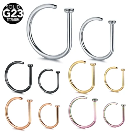 1PC G23 Titanium Colorful D Shape Nose Hoop Rings Loop Ear Cartilalge Piercings Nostril Nariz Piercings Body Jewelry 18G 20G