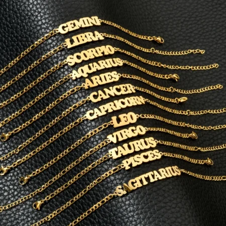12 Zodiac Constellations Charm Bracelet for Women Men Gold Color Figaro Chain Bracelet Leo Letter Jewelry Birthday Gift