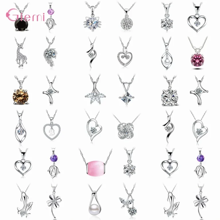 4pcs/Lot Dainty Female Zircon Crystal Jewelry Pendant 925 Sterling Silver For Women Luxury Geometry Wedding Chain Necklace