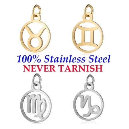 5 Pieces 12 Constellation Zodiac Charm Wholesale 316 Stainless Steel AAAAA Quality Pendants Real 316 Steel DIY Charms