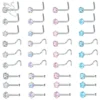 ZS 3-12pcs/lot Stainless Steel Nose Stud Set Round Heart Star CZ Crystal Nose Piercings 3MM L Shape Nostril Piercing Jewelry 20g