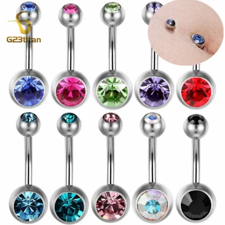 G23Titian 14G 8mm 10mm 12mm Surgical Titanium Belly Button Rings Zircon Navel Bar Body Piercing Jewelry Nombril Ombligo Barbell