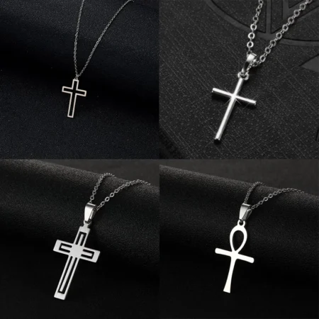 Fashion Cross Pendant Necklace For Women Men Trendy Style Metal Choker Clavicle Chain Party Statement Jewelry Female Gift Collar