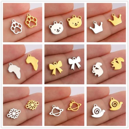 Teamer 5pcs/lot Africa Pendant for Necklace Bracelet Stainless Steel Charms for Jewelry Making Bear Paw Flower Jewelry Findings