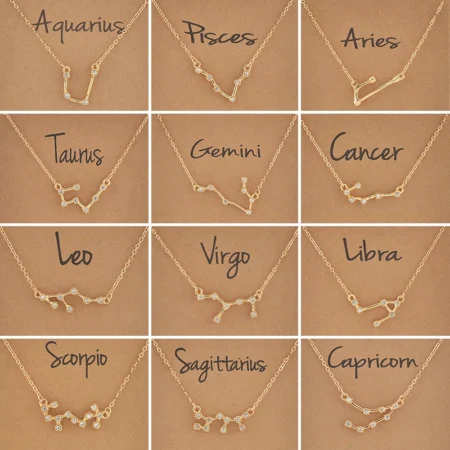 Cardboard Star Zodiac Sign 12 Constellation Necklaces Crystal Charm Chain Choker Necklace for Women Birthday Jewelry Gift
