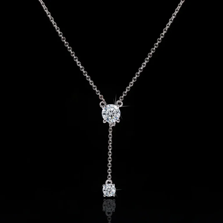 Big Bling Water Drop Pendant Real 925 Sterling Silver Long Chain Necklace for Women Fashion Jewelry Cute Statement Necklace