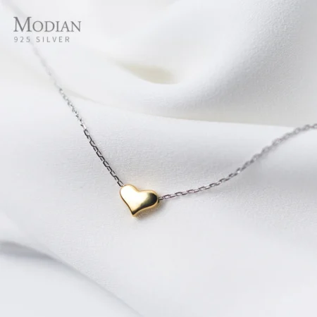 Modian Gold Color Heart Simple Tiny Fashion Chain Pendant Necklaces Classic Girls 925 Sterling Silver Jewelry For Women Gift