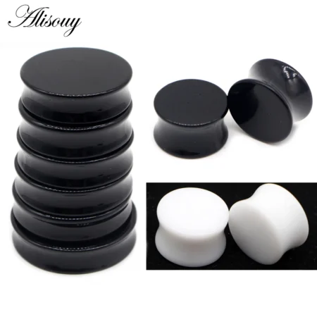 Alisouy 2pcs 3mm-50mm Big Size White Black Acrylic Saddle Ear Plug Saddle Expander Stretcher Piercing Ear Gauge Kit Body Jewelry