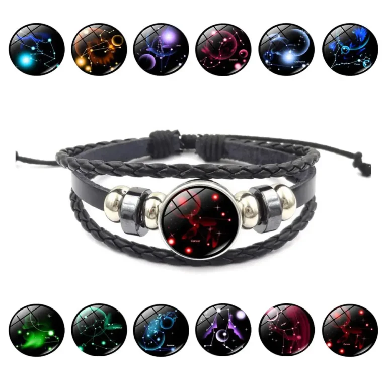 Punk 12 Constellation Handmade Leather Bracelets for Women Weave Multi Layer 12 Zodiac Couple Charms bracelet Jewelry