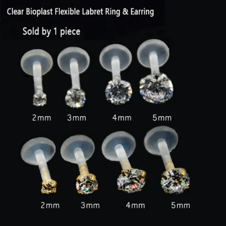 New Design 16g 316l Steel&PTFE Round Zircon CZ Labret Lip Bar Ring Piercing Ear Cartilage Tragus piercing Body Jewelry