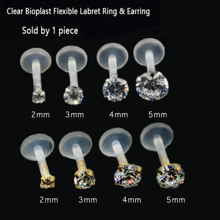 New Design 16g 316l Steel&PTFE Round Zircon CZ Labret Lip Bar Ring Piercing Ear Cartilage Tragus piercing Body Jewelry