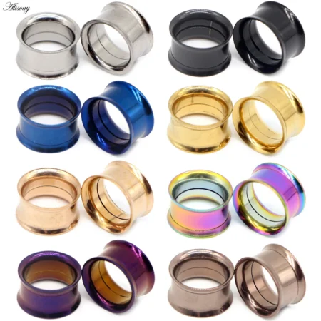 2pcs Surgical Steel Screw fit Ear Flesh Tunnel Plugs Anodized Internally Thread Double Flared Hollow Ear Expander Gauge Jewelry