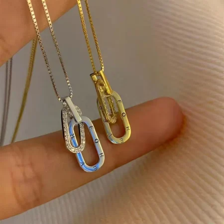 Brand New 925 Sterling Silver Necklace Geometric Shape Pendant Shiny Clavicle Chain for Women's Fine Jewelry