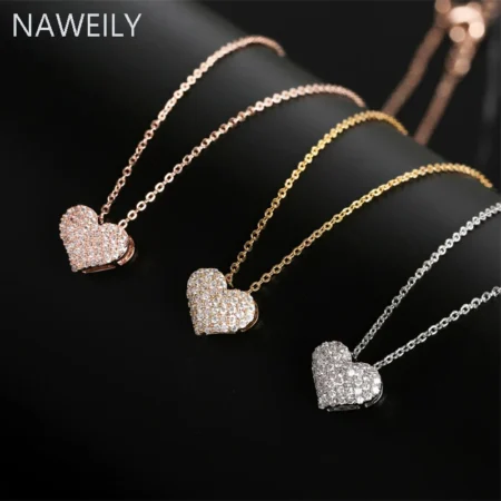 New Love Heart Necklaces Super Shiny Zircon Pendant Women Fashion Wedding Bridal Jewelry Gift Exquisite Female Choker Necklace