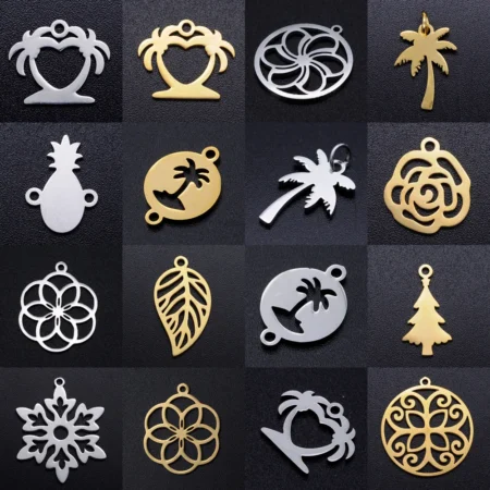 5pcs/lot Stainless Steel Coconut Palm Tree diy Jewelry Making Charm Wholesale Leaf Necklace Pendant Flower Bracelet Charms