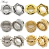 Alisouy 2pcs Copper Brass Stainless Steel Flower Ear Plugs Tunnel Expanders Stretcher Gauges Flesh Piercing Earring Body Jewelry