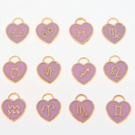 12pcs 12*14mm Animal 12 Constellations Zodiac Charms Pink Enamel Charms Handmade Pendant For Diy Bracelet Jewelry Making