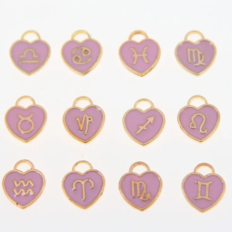 12pcs 12*14mm Animal 12 Constellations Zodiac Charms Pink Enamel Charms Handmade Pendant For Diy Bracelet Jewelry Making