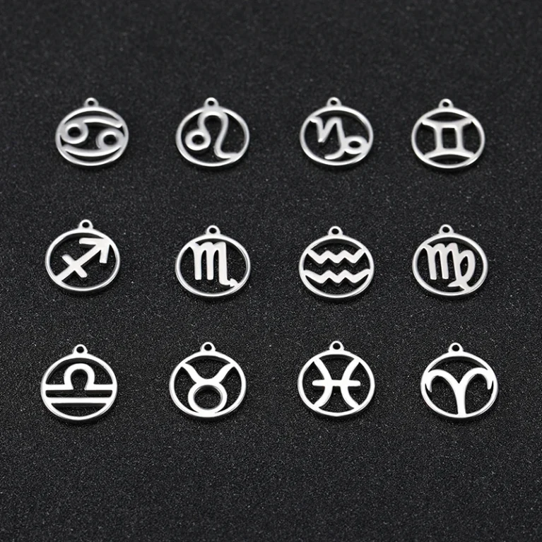 Skyrim Zodiac Floating Charms for Jewelry making Stainless Steel Leo Taurus Capricorn Scorpio Twelve Constellation Pendant